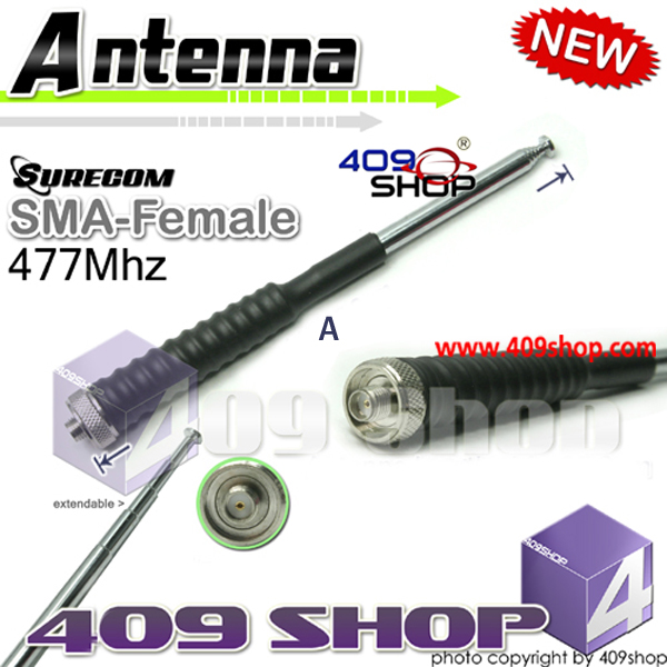 Model No.5-009SF-477 SURECOM SMA-Female Telescopic Antenna 477Mhz